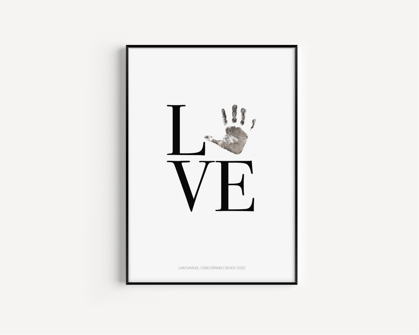Baby Fuß-/Handabdruck Poster Set "Love weiß" Personalisierbar