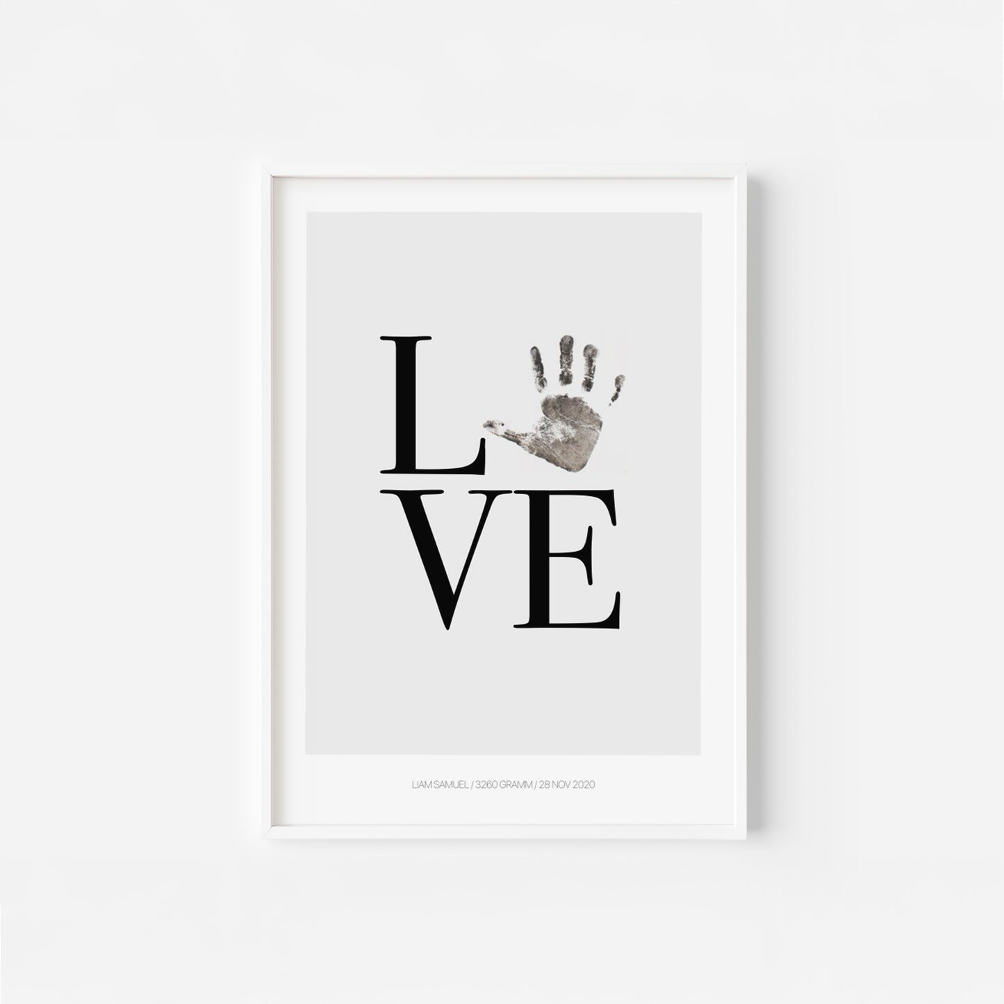 Baby Fuß-/Handabdruck Poster Set "Love grau" Personalisierbar