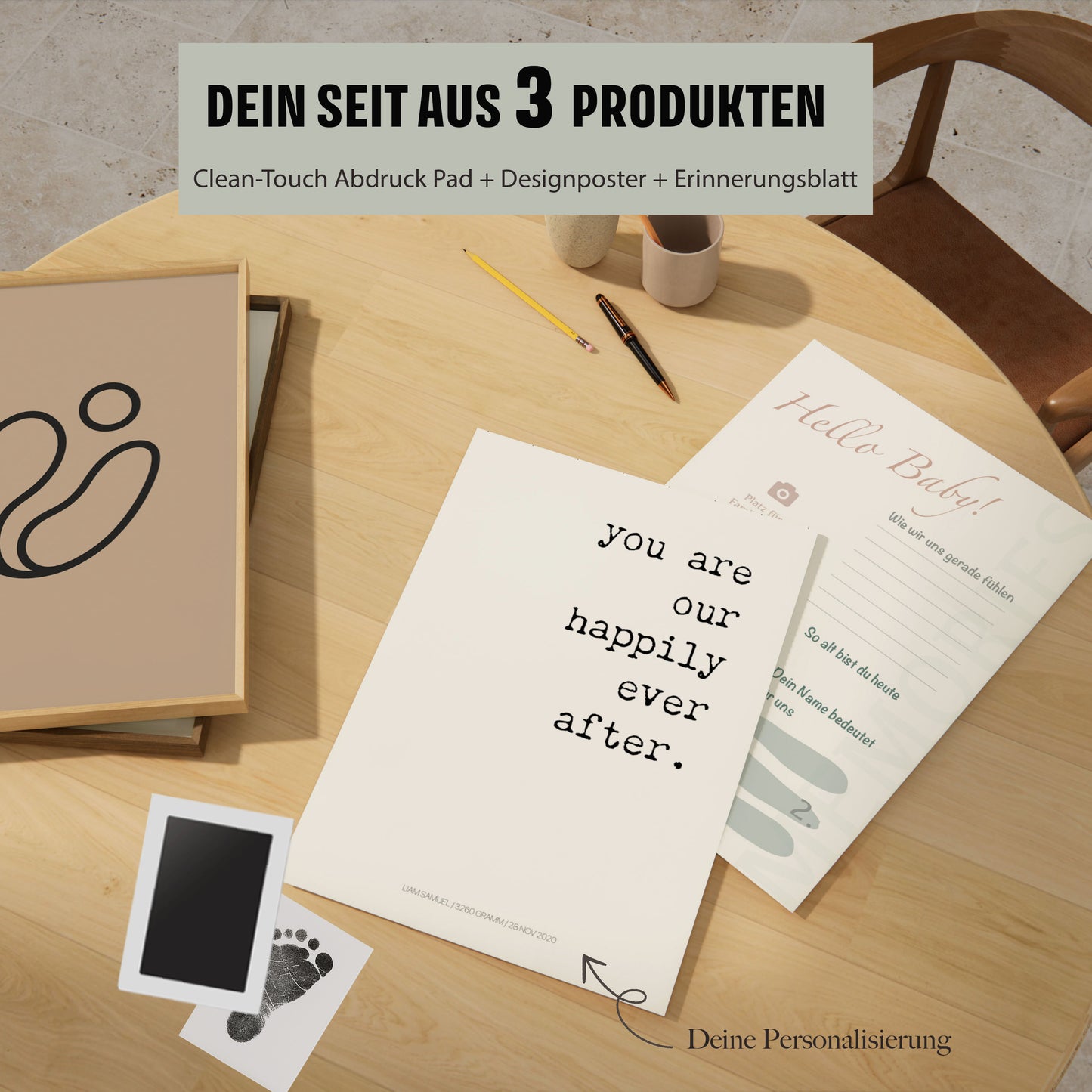 Baby Fuß-/Handabdruck Poster Set "After" Personalisierbar