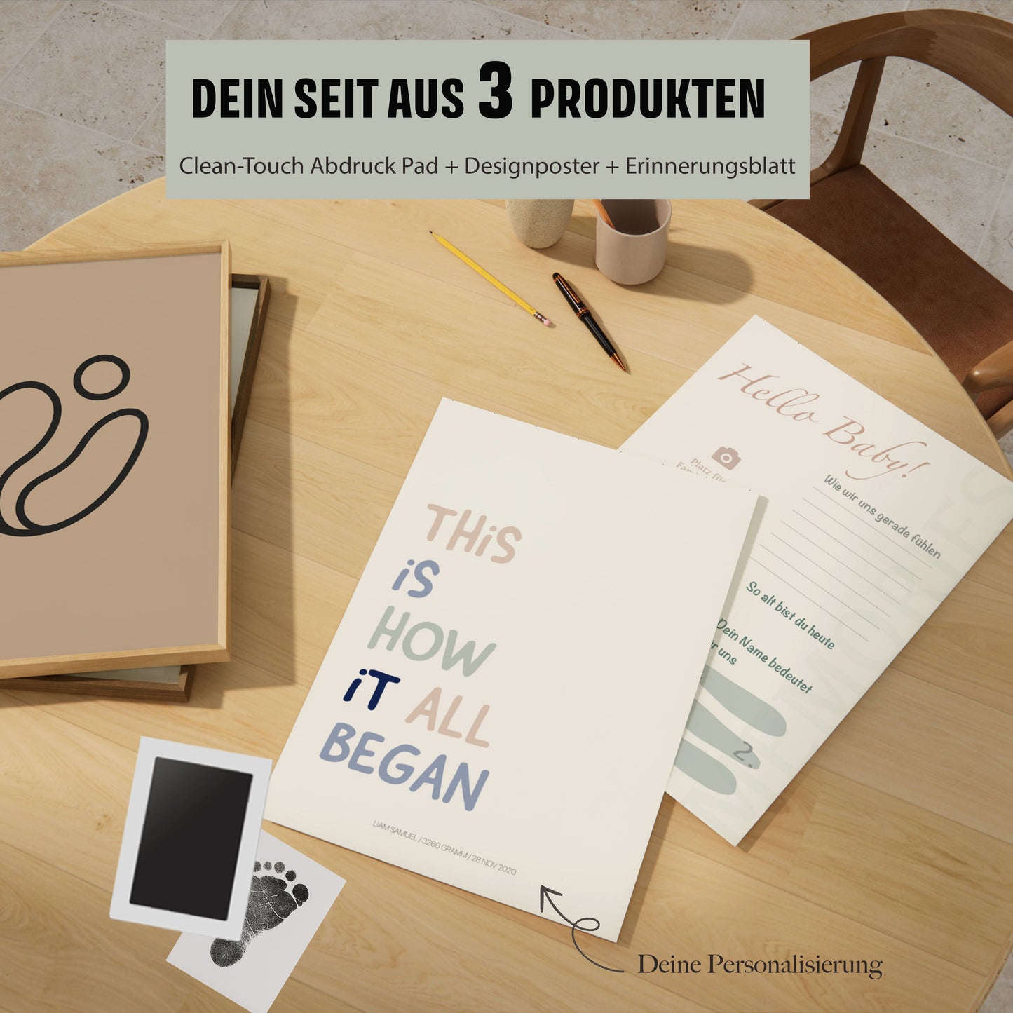 Baby Fuß-/Handabdruck Poster Set "Beginning" Personalisierbar