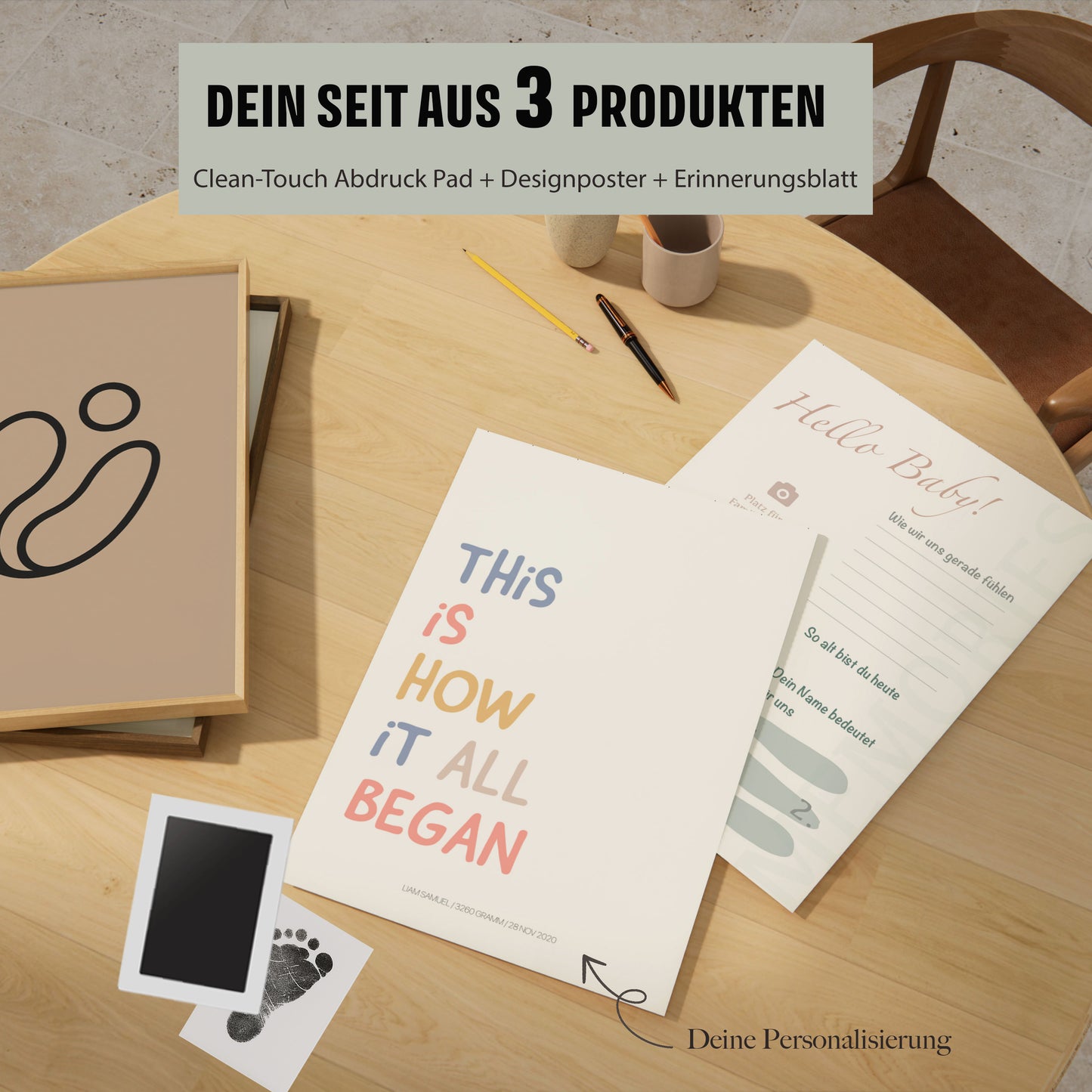 Baby Fuß-/Handabdruck Poster Set "Beginning 2" Personalisierbar