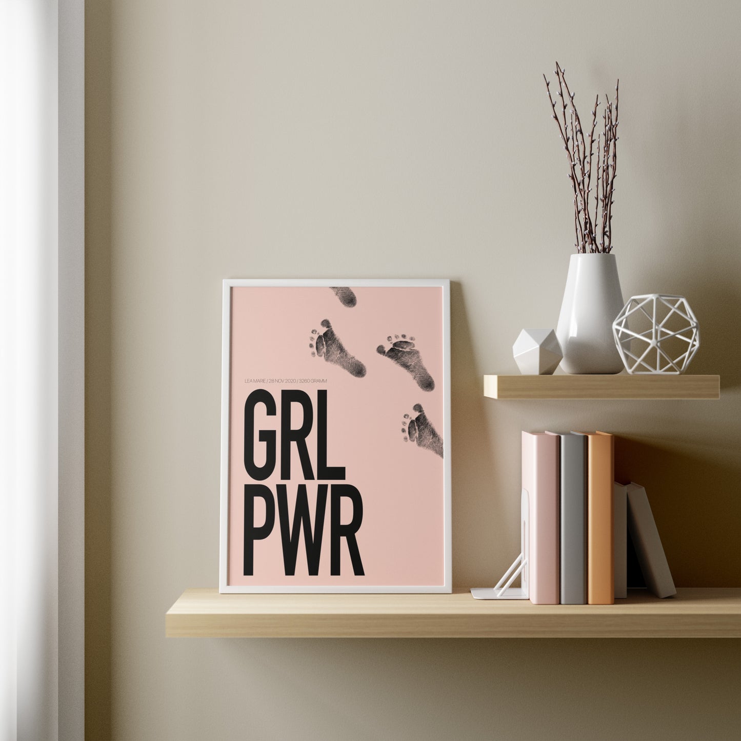 Baby Fuß-/Handabdruck Poster Set "Girl Power rot" Personalisierbar