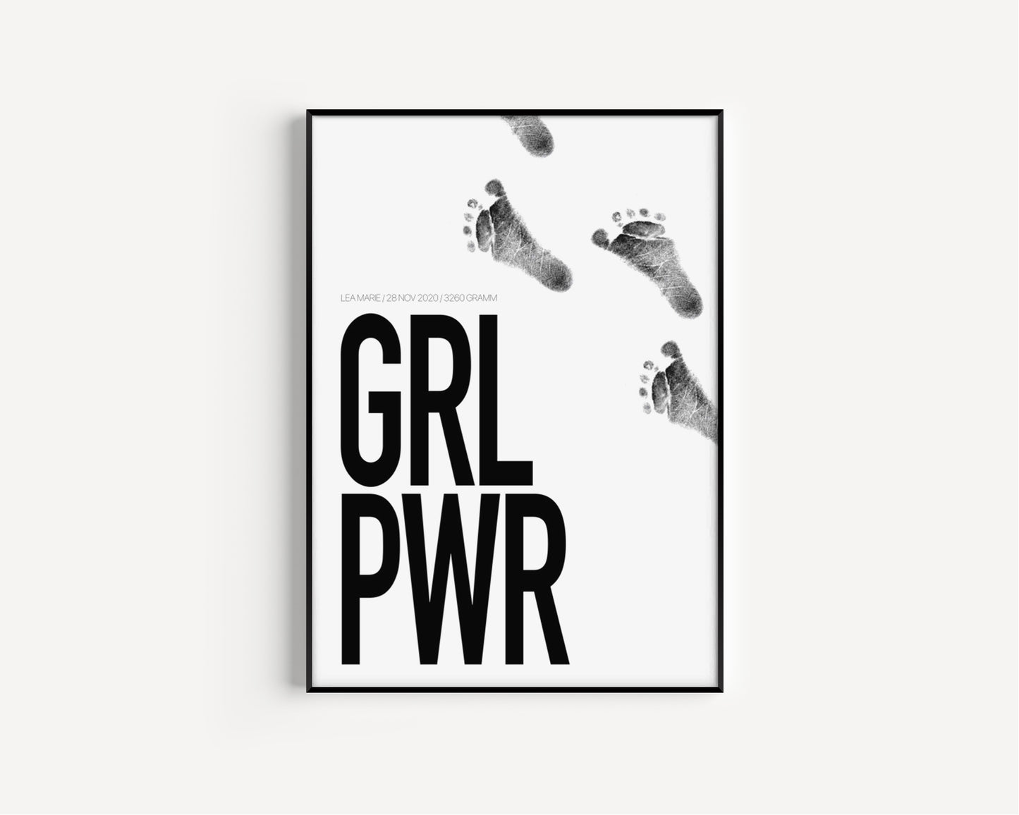 Baby Fuß-/Handabdruck Poster Set "Girl Power weiß" Personalisierbar