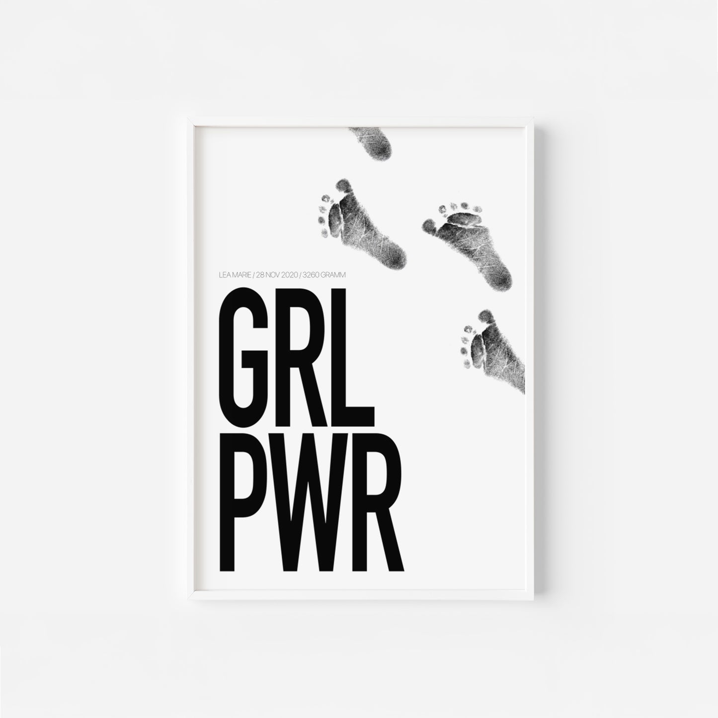 Baby Fuß-/Handabdruck Poster Set "Girl Power weiß" Personalisierbar