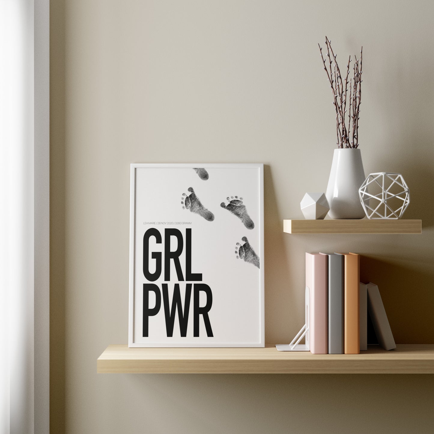 Baby Fuß-/Handabdruck Poster Set "Girl Power weiß" Personalisierbar