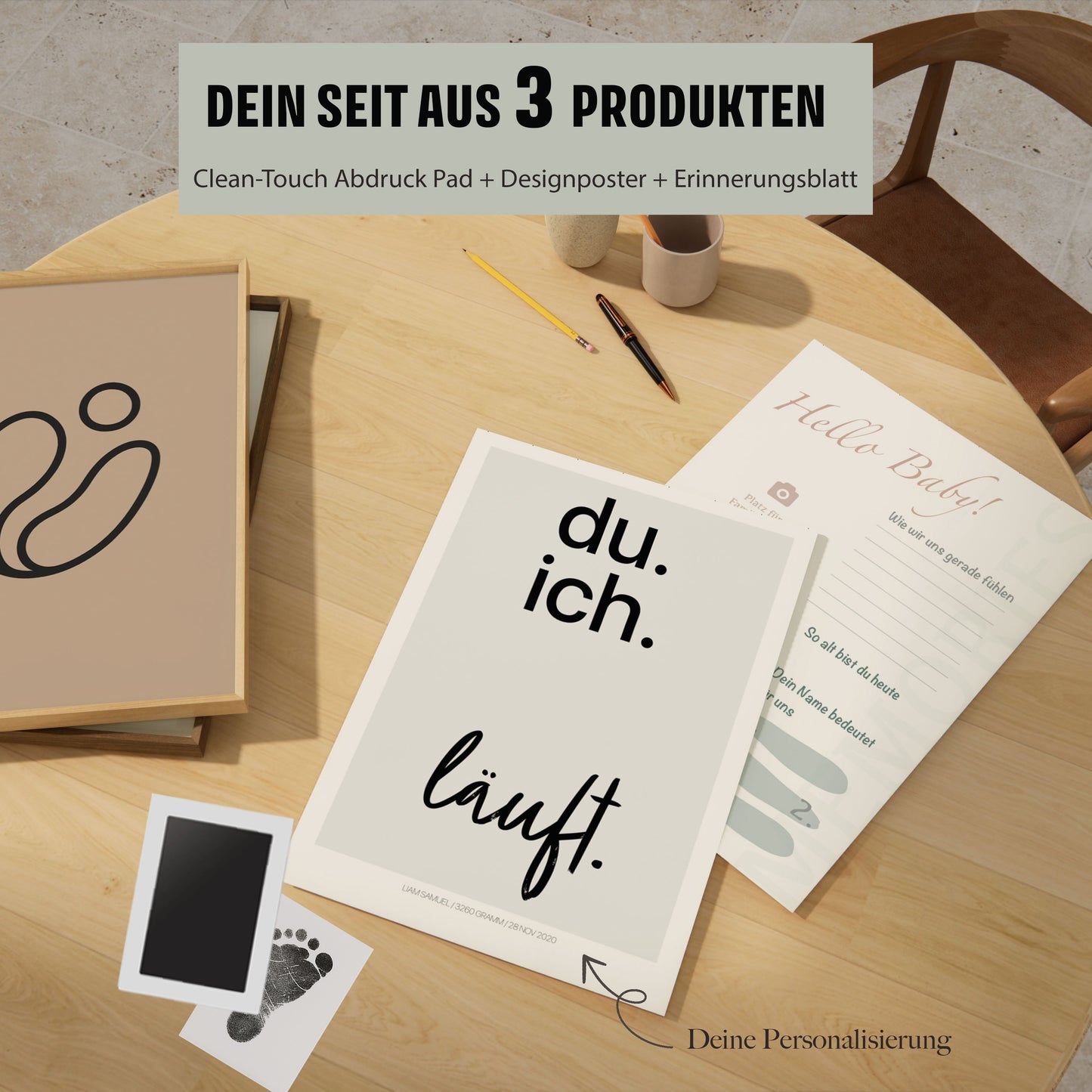 Baby Fuß-/Handabdruck Poster Set "Läuft" Personalisierbar