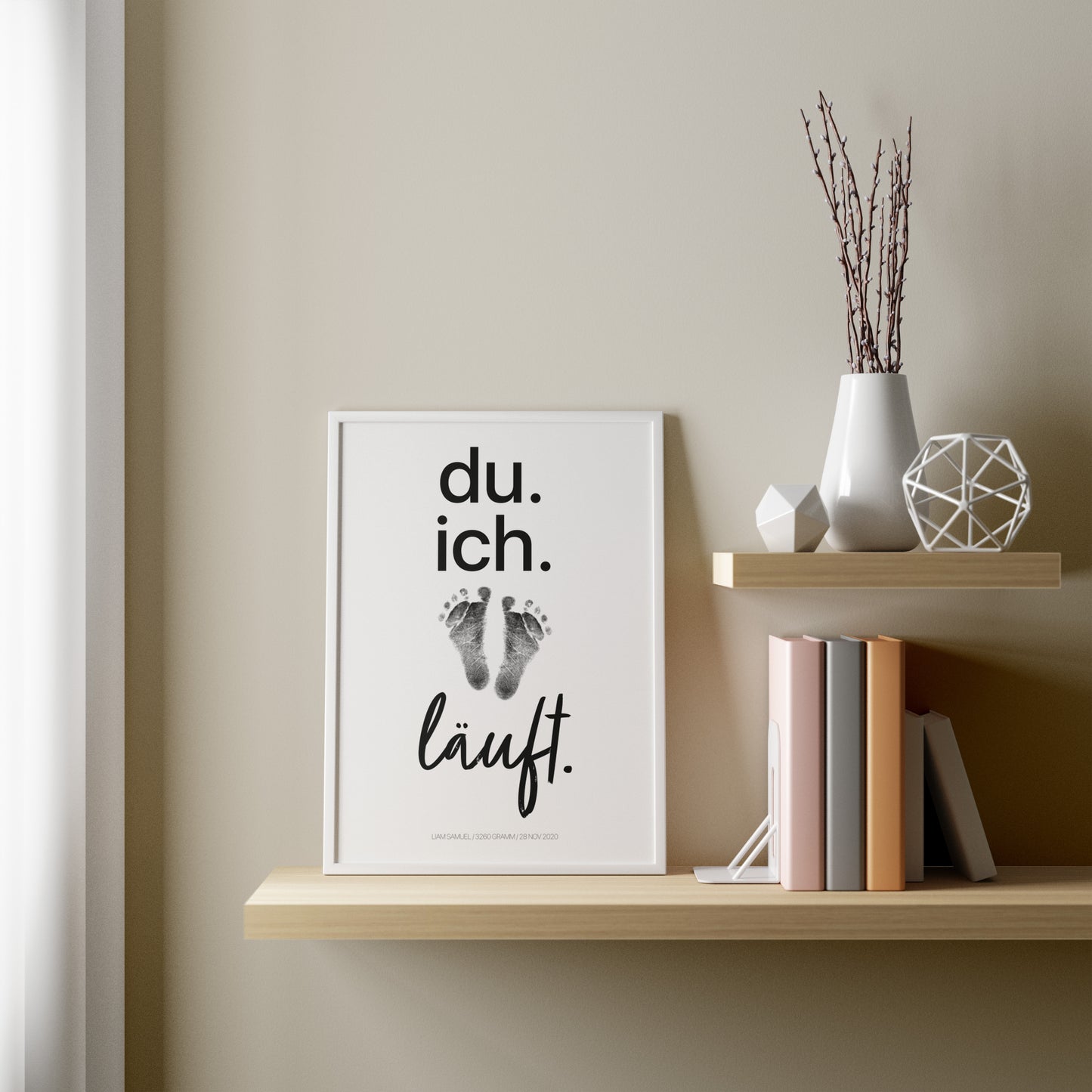 Baby Fuß-/Handabdruck Poster Set "Läuft 2" Personalisierbar