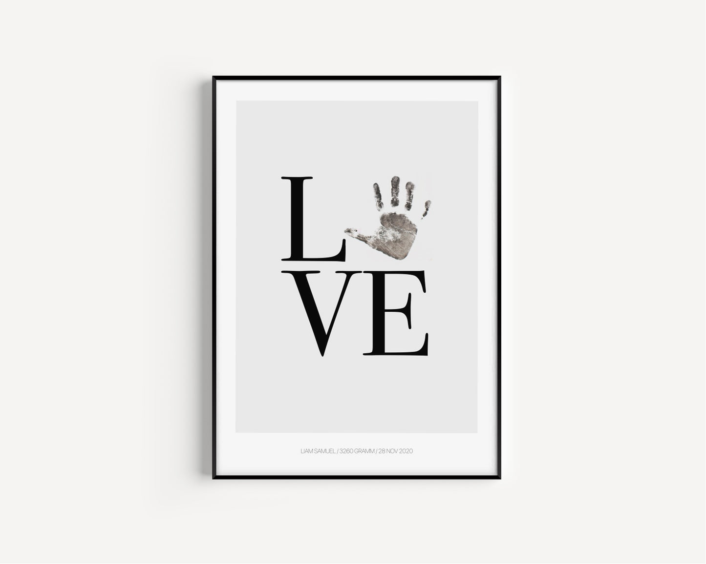 Baby Fuß-/Handabdruck Poster Set "Love grau" Personalisierbar