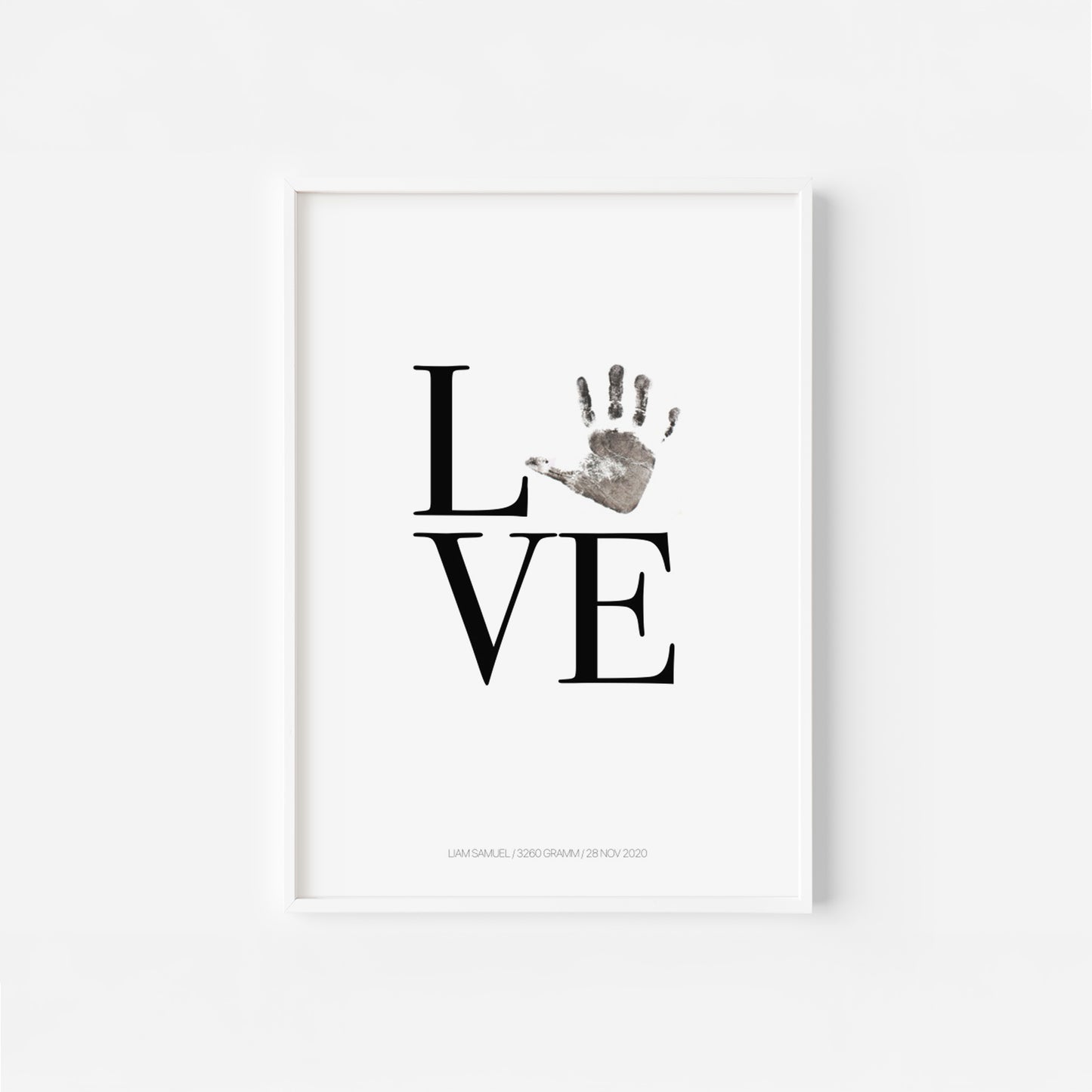 Baby Fuß-/Handabdruck Poster Set "Love weiß" Personalisierbar