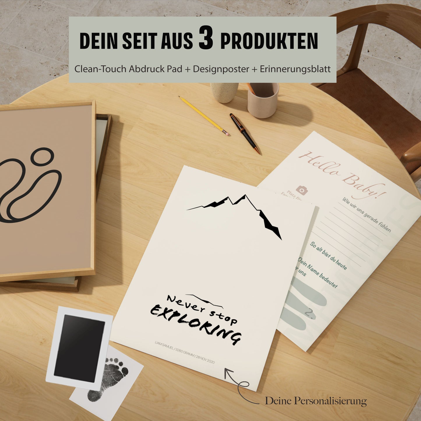 Baby Fuß-/Handabdruck Poster Set "Mountains" Personalisierbar