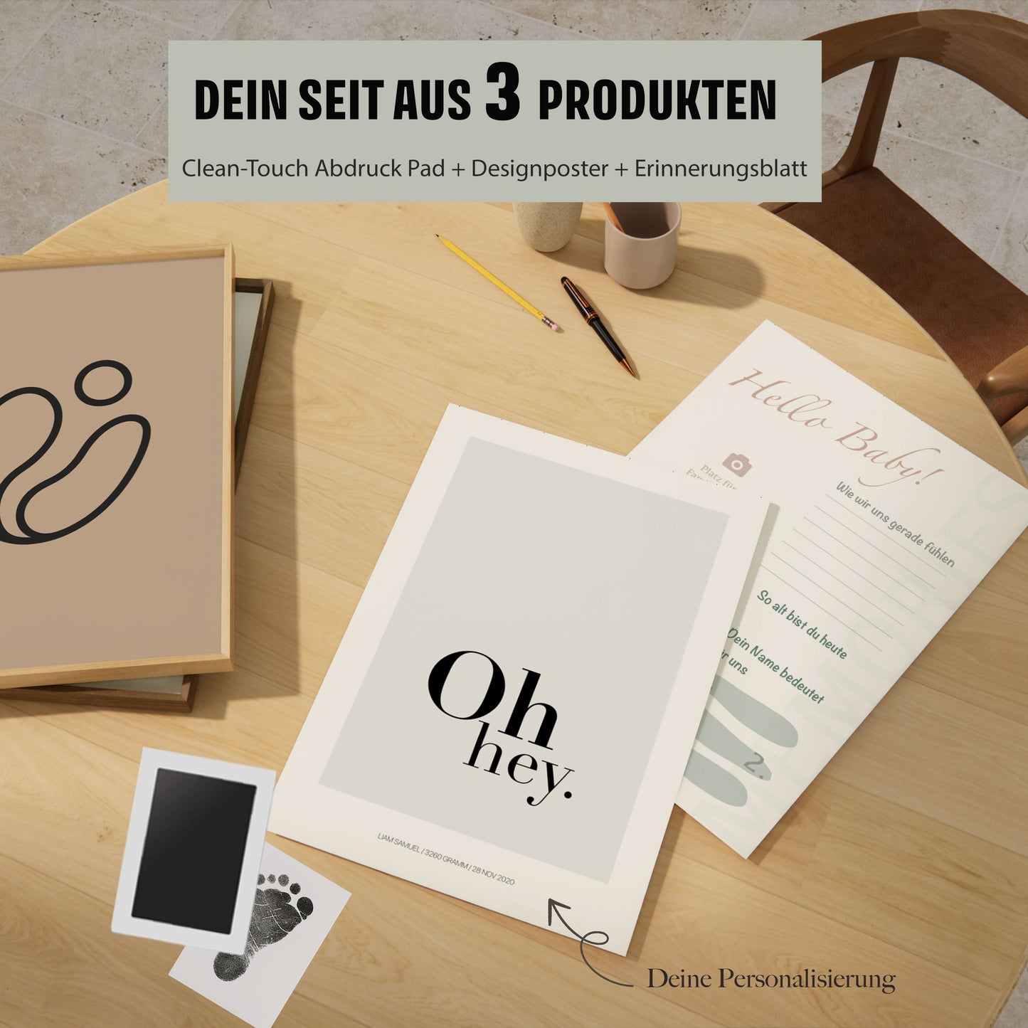 Baby Fuß-/Handabdruck Poster Set "Oh Hey" Personalisierbar