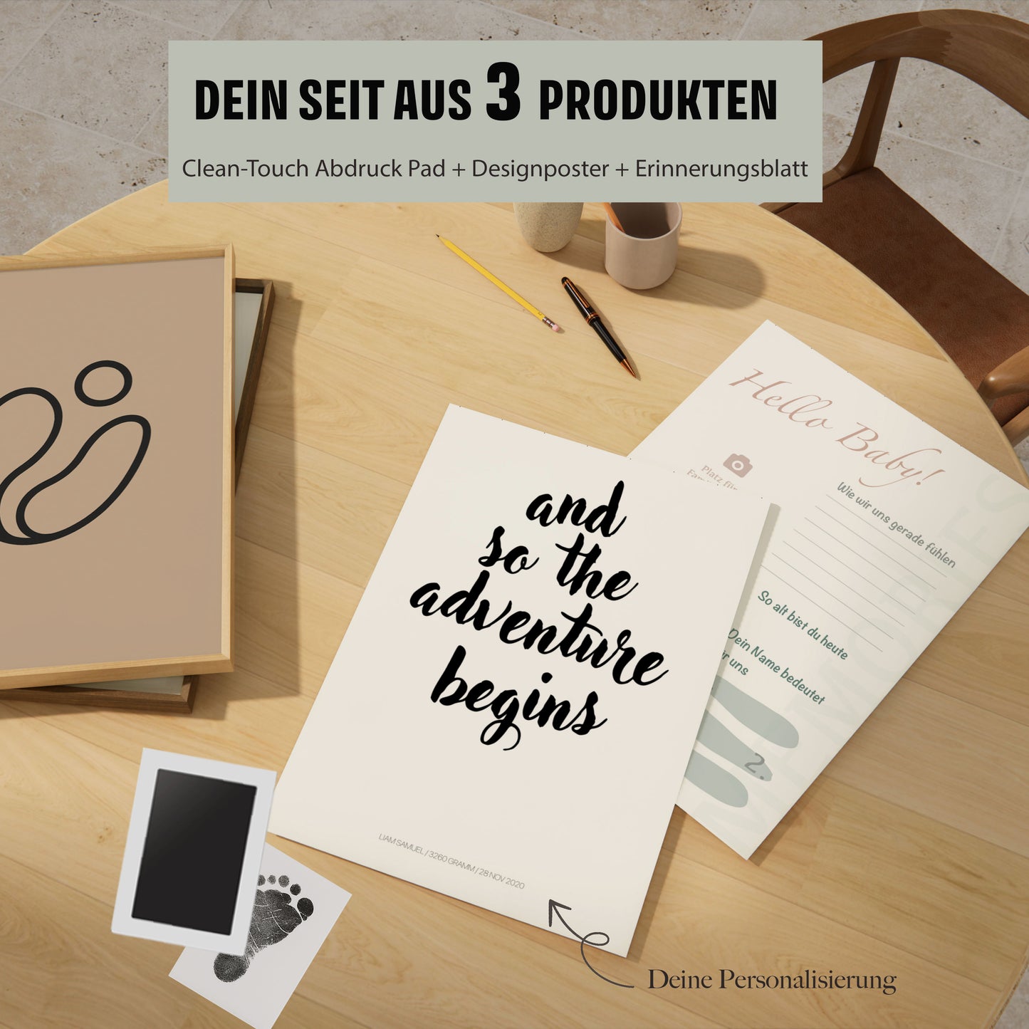 Baby Fuß-/Handabdruck Poster Set "Adventure" Personalisierbar