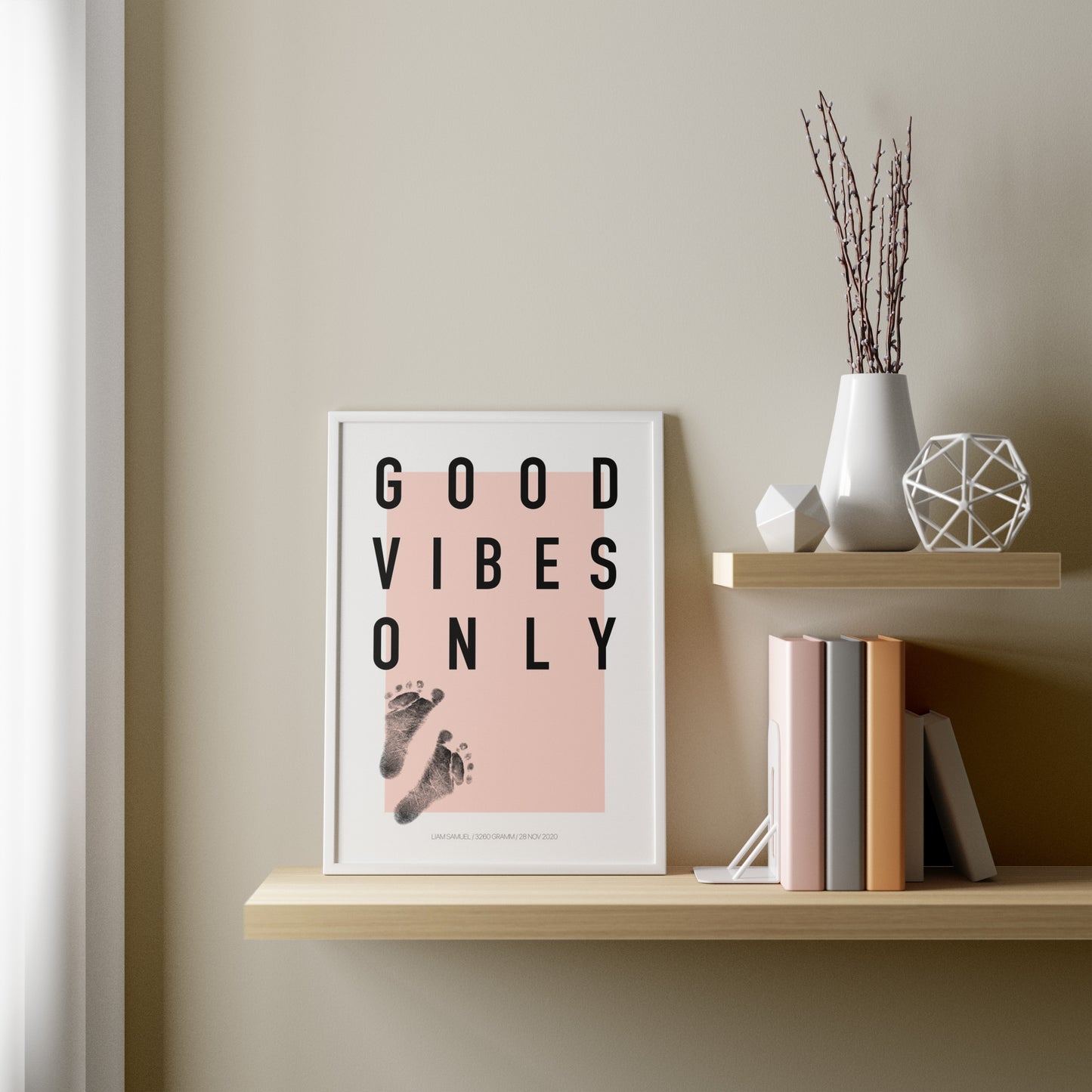 Baby Fuß-/Handabdruck Poster Set "Good Vibes" Personalisierbar