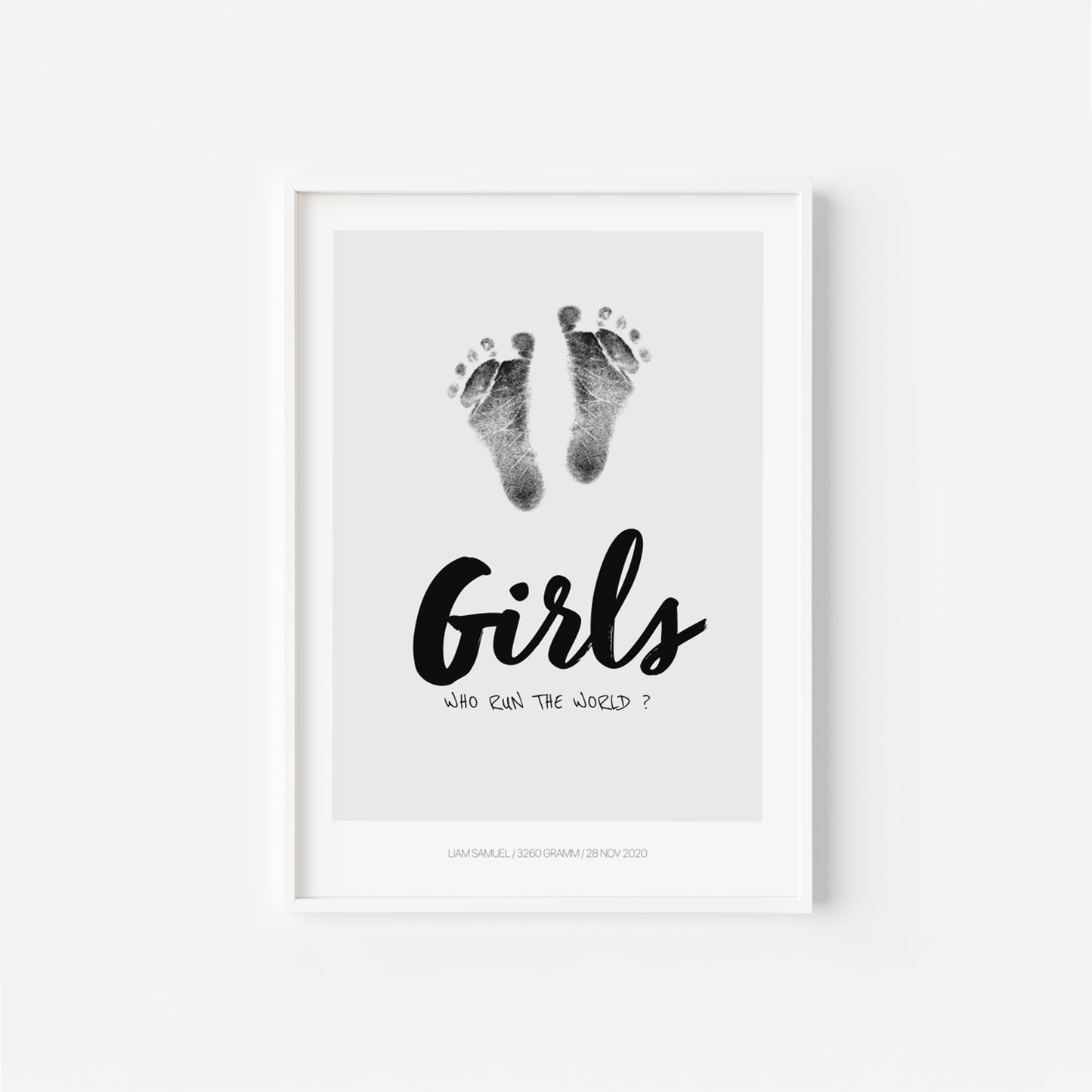 Baby Fuß-/Handabdruck Poster Set "Girls grey" Personalisierbar