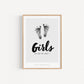 Baby Fuß-/Handabdruck Poster Set "Girls grey" Personalisierbar