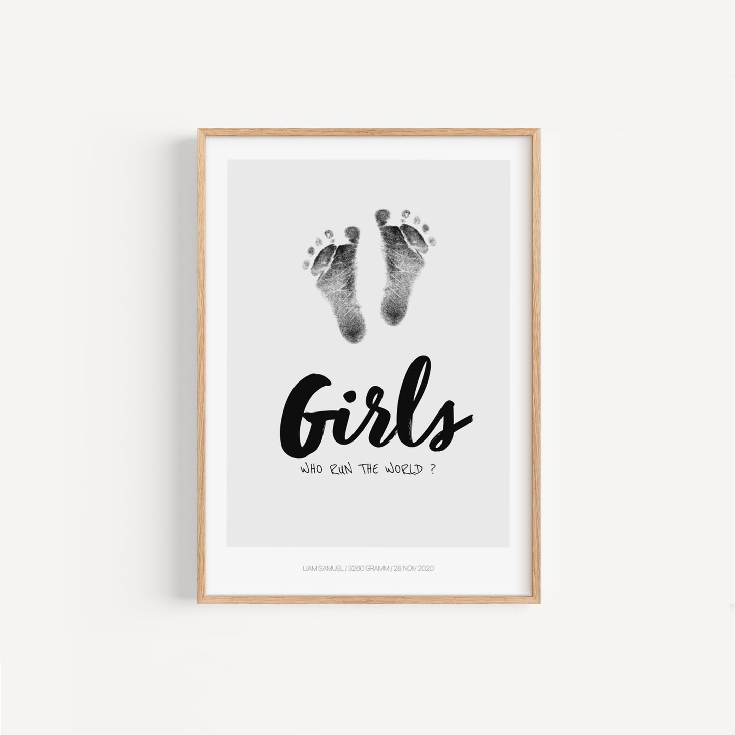 Baby Fuß-/Handabdruck Poster Set "Girls grey" Personalisierbar