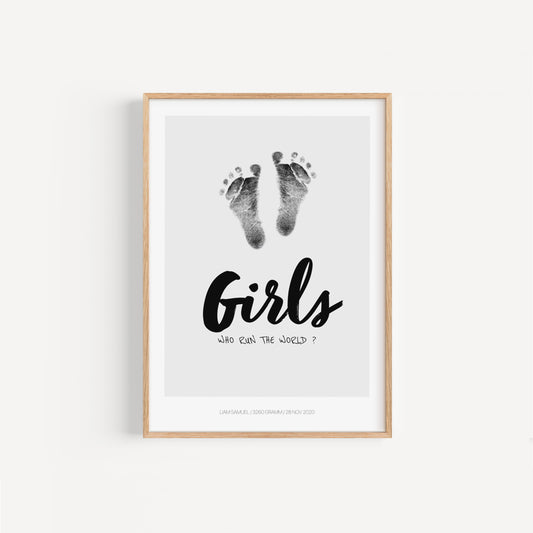 Baby Fuß-/Handabdruck Poster Set "Girls grey" Personalisierbar