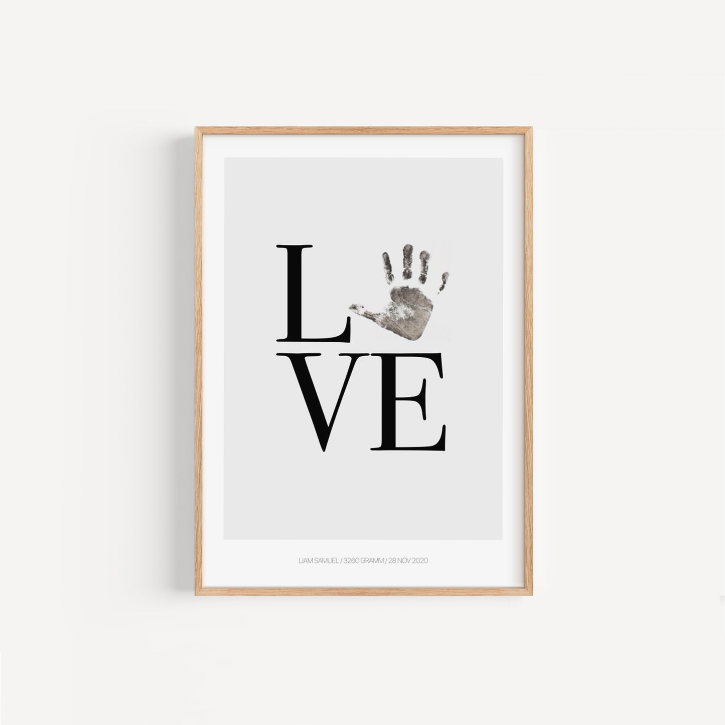 Baby Fuß-/Handabdruck Poster Set "Love grau" Personalisierbar