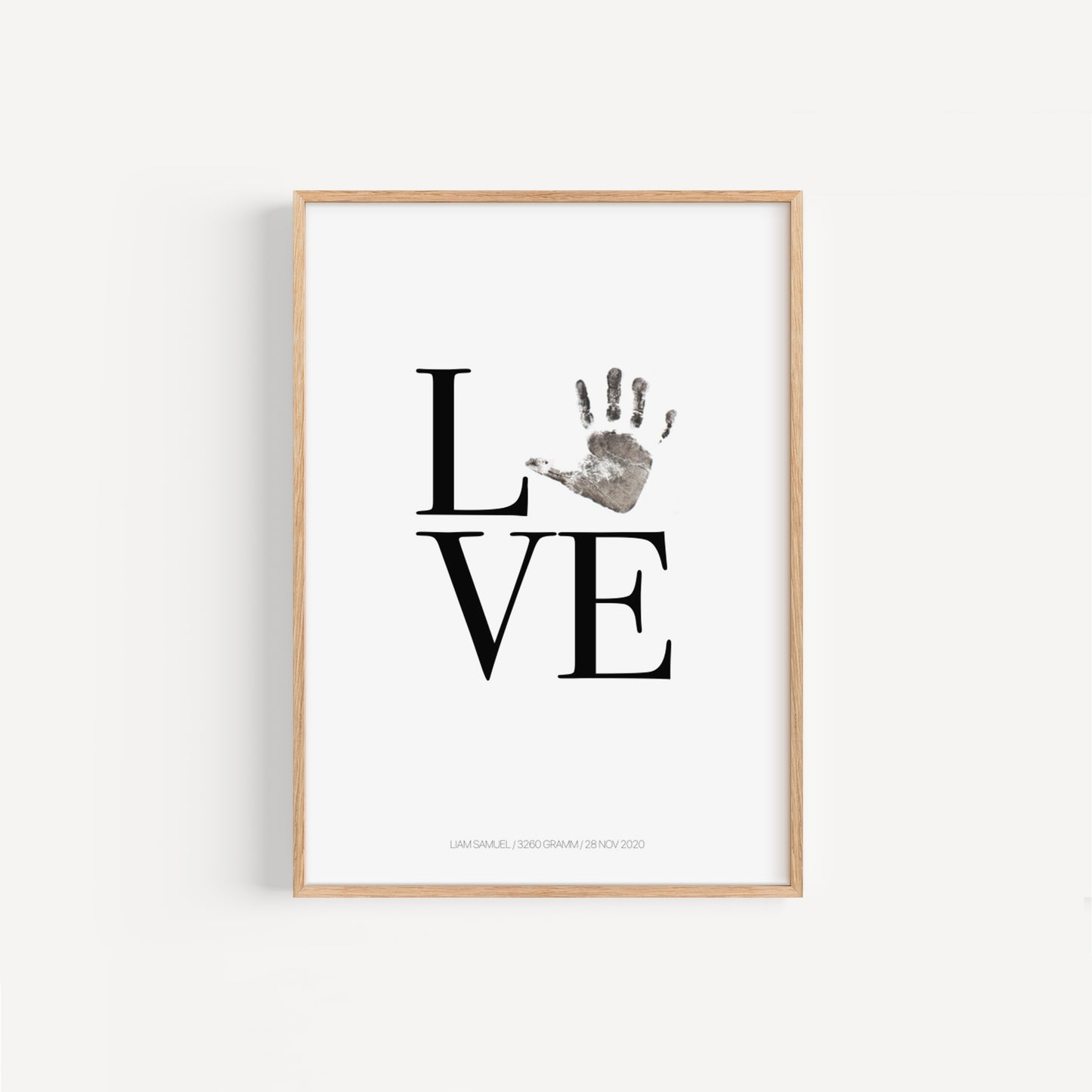 Baby Fuß-/Handabdruck Poster Set "Love weiß" Personalisierbar