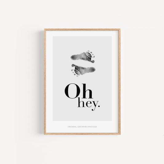 Baby Fuß-/Handabdruck Poster Set "Oh Hey" Personalisierbar
