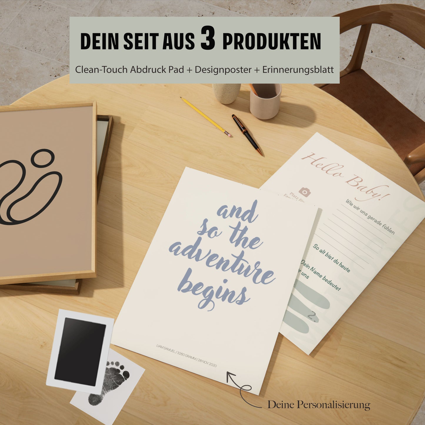 Baby Fuß-/Handabdruck Poster Set "Adventure2" Personalisierbar