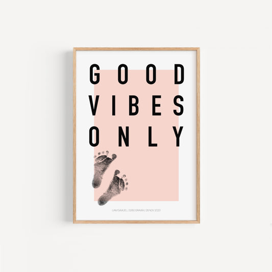 Baby Fuß-/Handabdruck Poster Set "Good Vibes" Personalisierbar