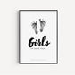Baby Fuß-/Handabdruck Poster Set "Girls 1" Personalisierbar