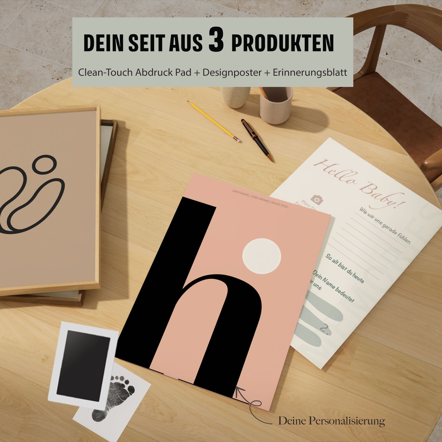 Baby Fuß-/Handabdruck Poster Set "Hi 1" Personalisierbar
