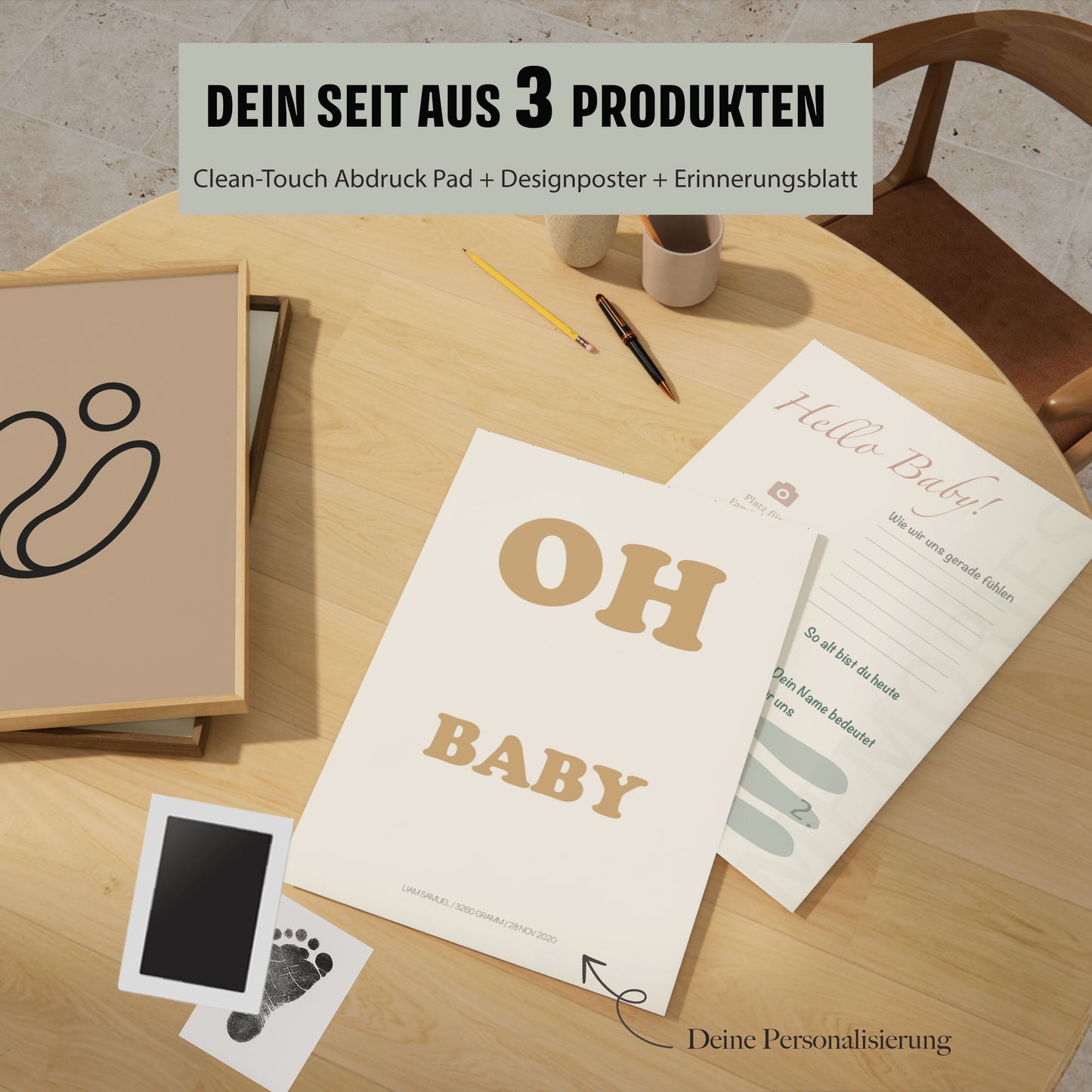 Baby Fuß-/Handabdruck Poster Set "Oh Baby 2" Personalisierbar