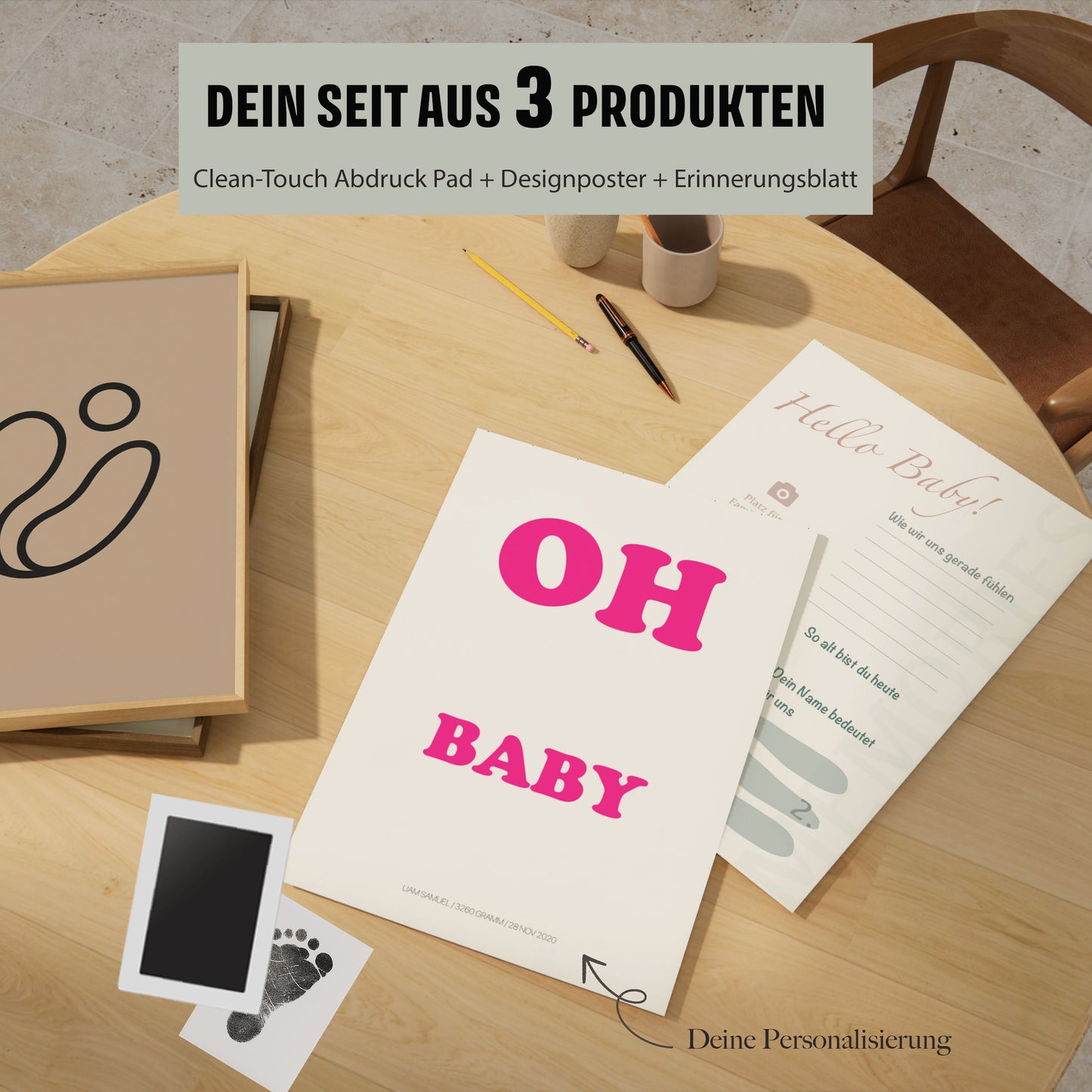 Baby Fuß-/Handabdruck Poster Set "Oh Baby 1" Personalisierbar