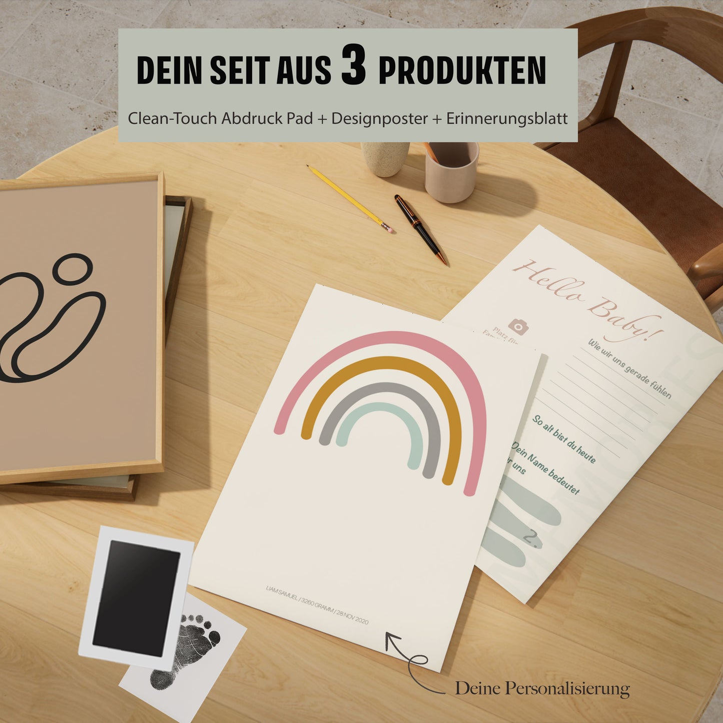 Baby Fuß-/Handabdruck Poster Set "Rainbow" Personalisierbar